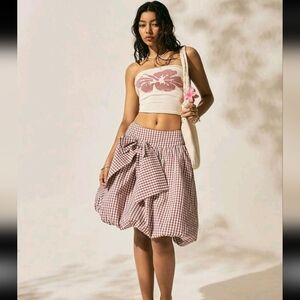 Asymmetrical Gingham Skirt in Red and White